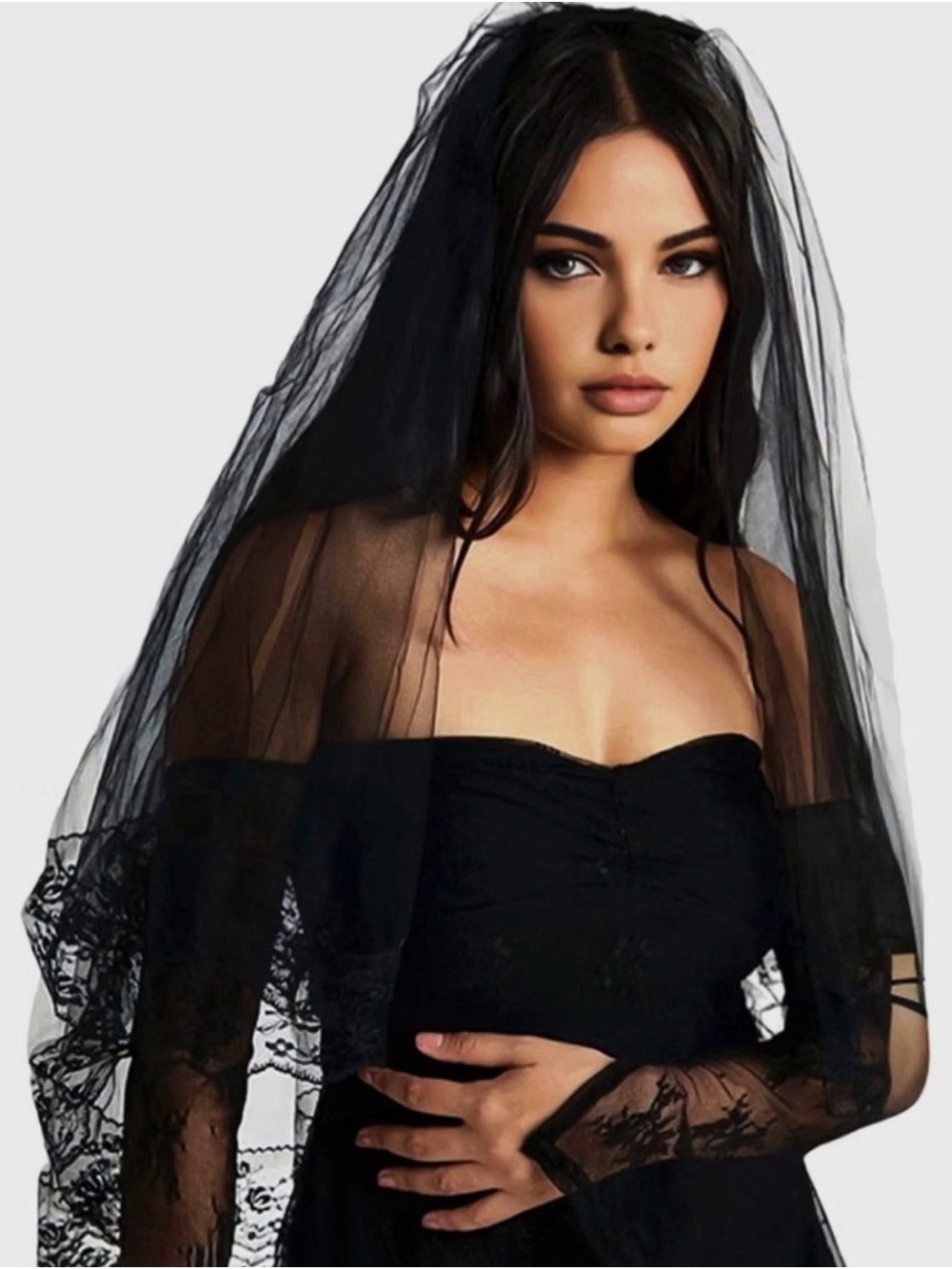 Vampire Bride Black Lace Veil | Gothic Whimsygoth Halloween Costume